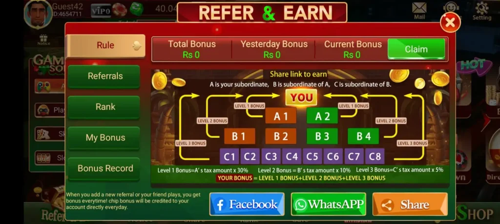 referal and earn program in ludo tiger game.